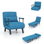 Powerstone Convertible Sleeper Chair Bed, 4 In 1 Living Room Reading Chair With Pillow, Arm And Adjustable 5 Position Backrest Single Sofa Bed, Blue