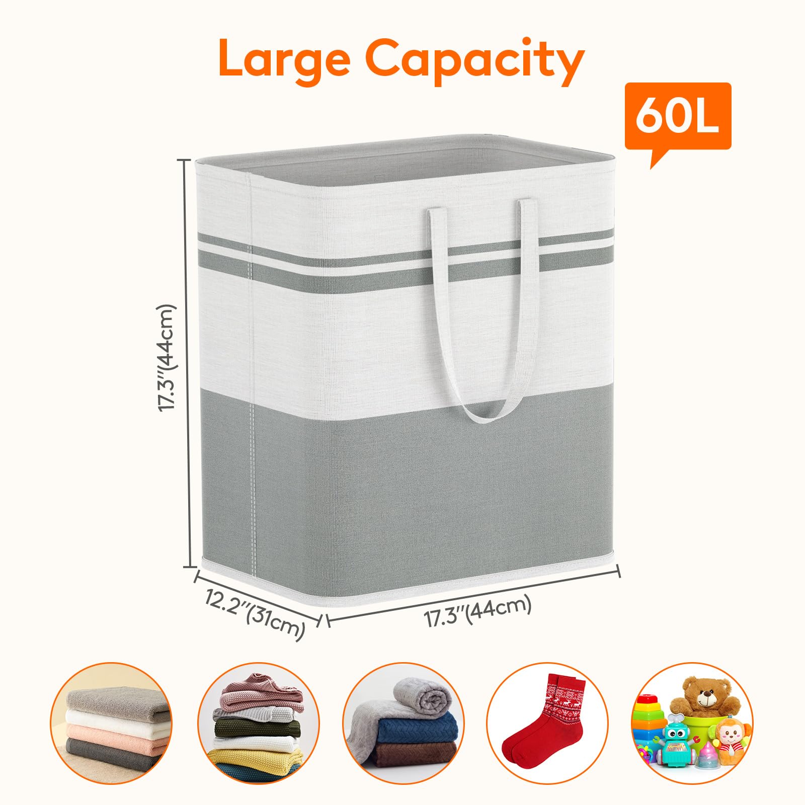 Lifewit 2 Pack 60L Large Freestanding Laundry Hamper, Collapsible Laundry Basket With Easy Carry Handles, Waterproof Tall Clothe