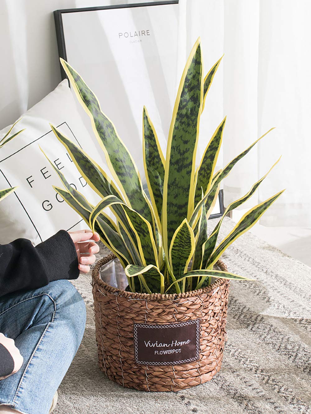 Bird Fiy Artificial Snake Plants 30' Faux Agave Fake Sansevieria Artificial Silk Plant For Home Garden Office Store Decoration