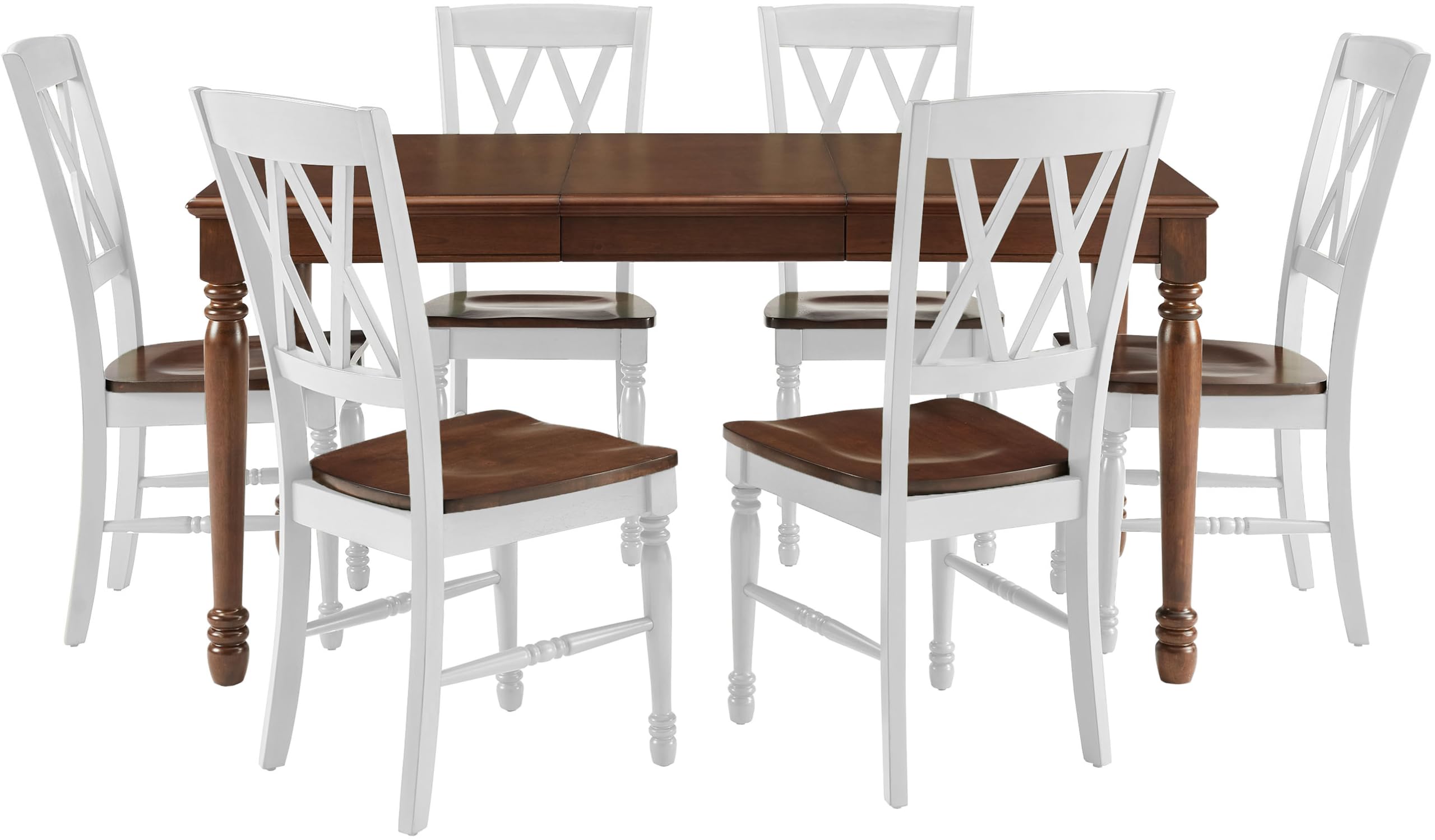 Crosley Furniture Shelby 7-Piece Dining Table Set (Table and 6 Chairs), Distressed White/Dark Cherry