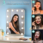 LUXFURNI Vanity Mirror with Lights, Lighted Makeup Mirror, RGB Color Changing LED, 14 Dimmable Bulbs, Glass, Rgb, 20.3" x 14"