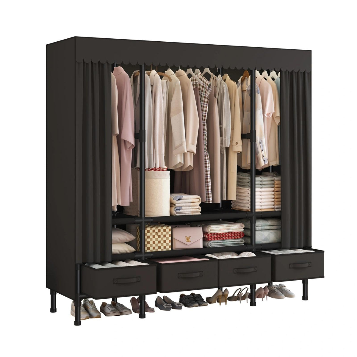 Portable Closet with Drawers 55.1x17.7x65.7 Wardrobe Closet Black