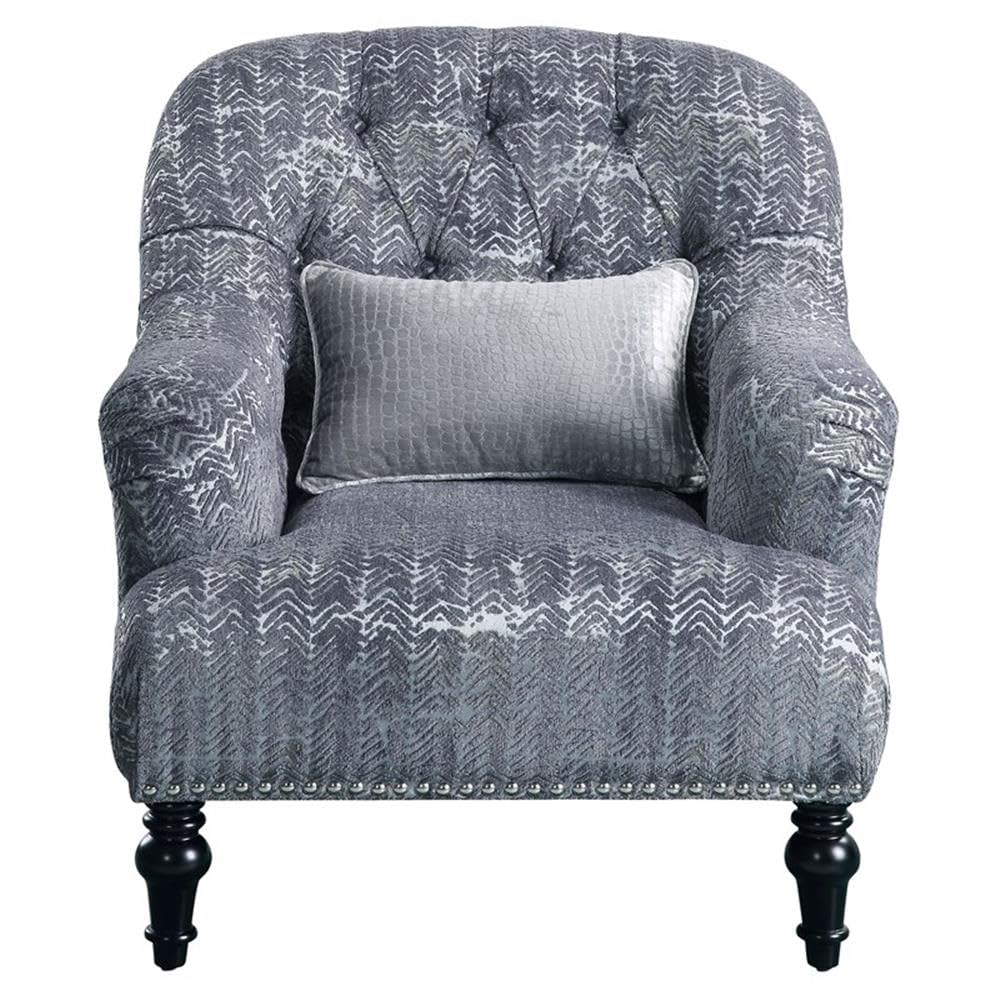 Acme Gaura Velvet Tufted Recessed Arm Chair with Nail-Head Trim in Gray