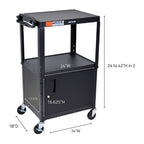 Luxor Multipurpose Adjustable Height Steel A/V Utility Cart with Cabinet - Black