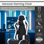 Commando Ergonomic Gaming Chair in Black and White with Adjustable Gas Lift Seating, Lumbar and Neck Support