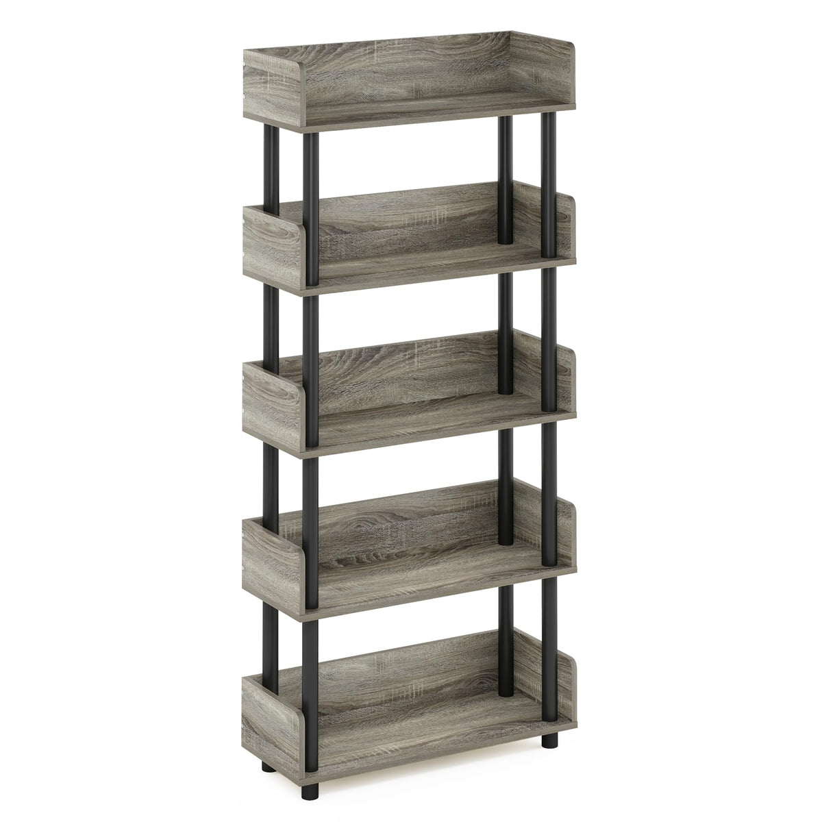 Furinno Turn-N-Tube 5-Tier Toolless Display Rack, French Oak/Black