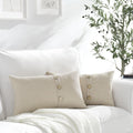Meekio Set Of 2 Biscotti Beige Lumbar Pillow Covers 12 X 20 Farmhouse Linen Pillow Covers With Coconut Buttons For Sofa Couch Li