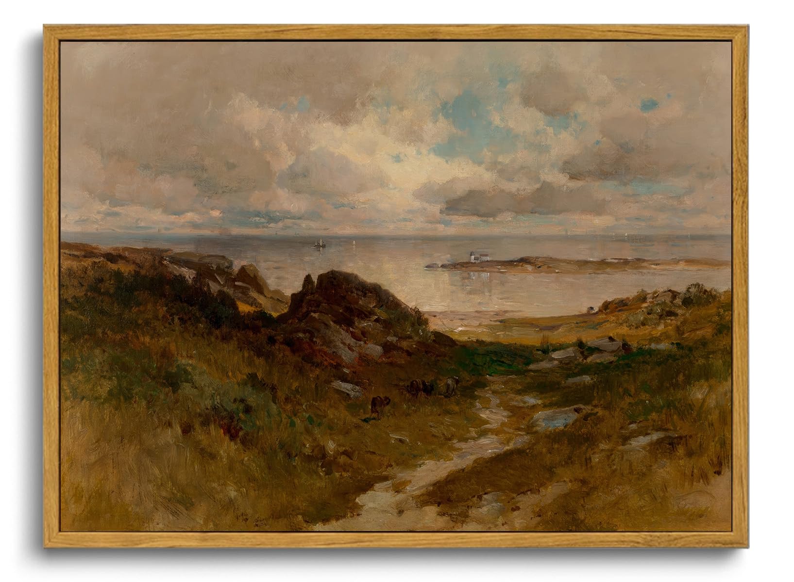 OIQArtOIQ Framed Vintage Landscape Wall Art Coast Natural Scenery Oil Painting Canvas Prints Country Farmhouse Aesthetic Decor P