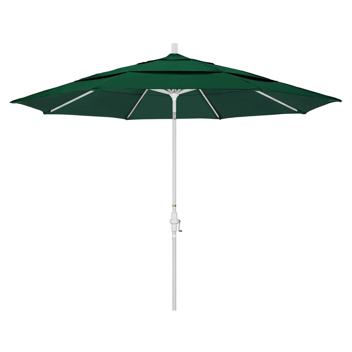 California Umbrella Gscu118170-5446-Dwv 11' Round Aluminum Market, Crank Lift, Collar Tilt, White Pole, Sunbrella Forest Green P