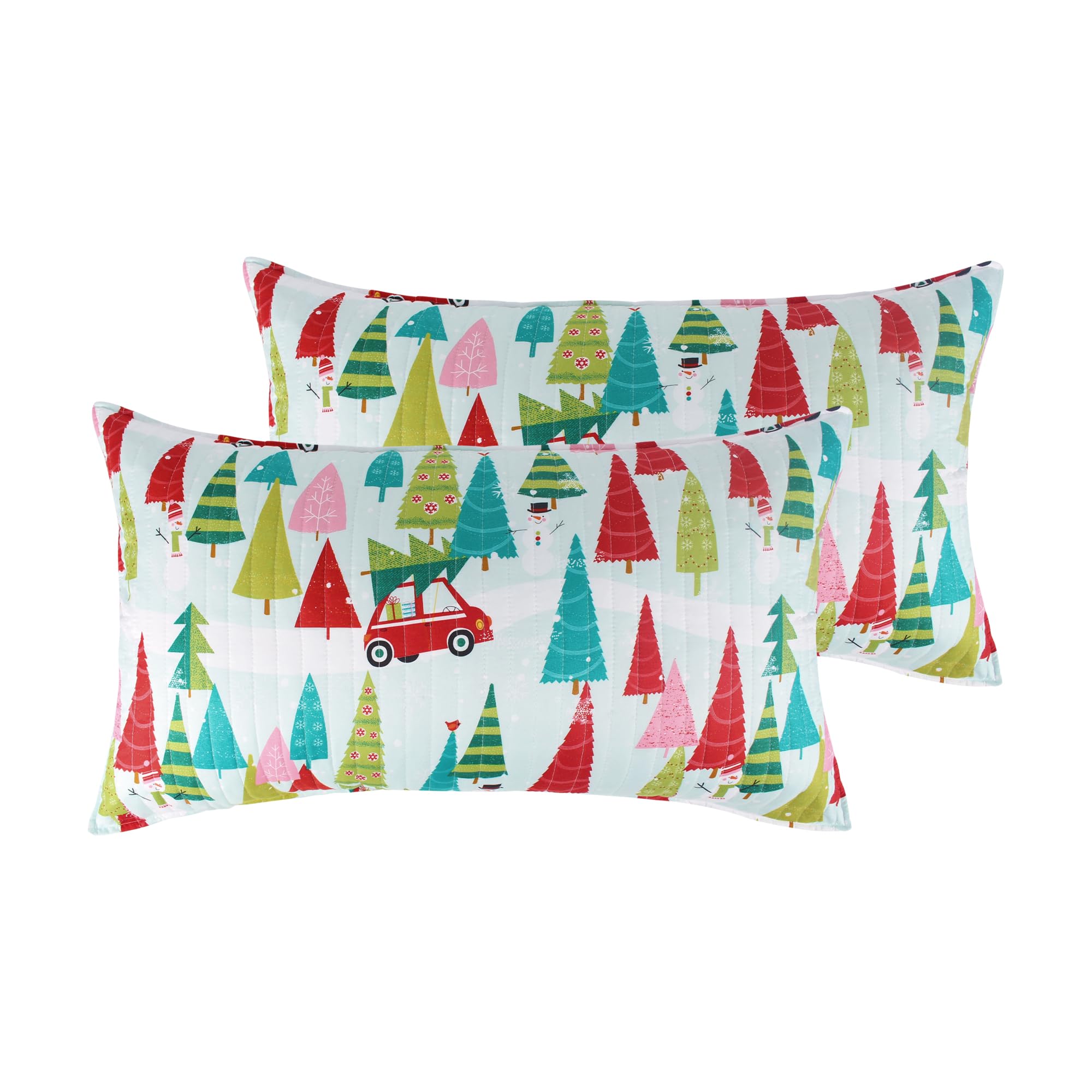 Levtex Home Merry & Bright Collecion - Holly Jolly - Quilted King Sham (Pack Of 2) - Christmas Tree - Red Green Teal Pink - Reve