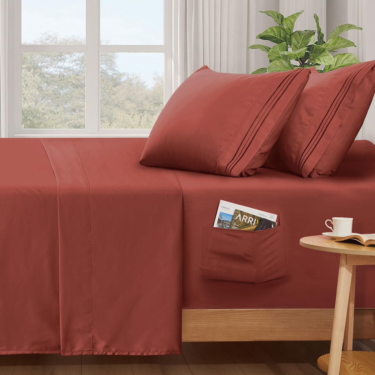 Siinvdabzx Extra Deep Pocket Queen Sheets Set - Fits Mattress Up To 24 Inches Thick - 4 Piece Rust Deep Pocket Sheets For Air Ma