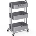 Simple Houseware 3-Tier Heavy Duty Metal Utility Rolling Cart, Silver