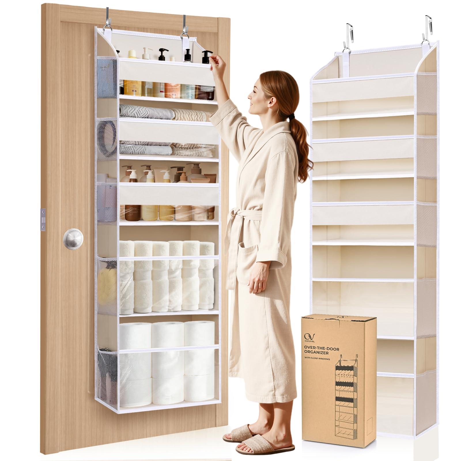 Ordovibe 5 Tiers Over the Door Organizer with 10 Mesh Side Pockets, 44 lbs Weight Capacity Closet Hanging Storage Organizer with