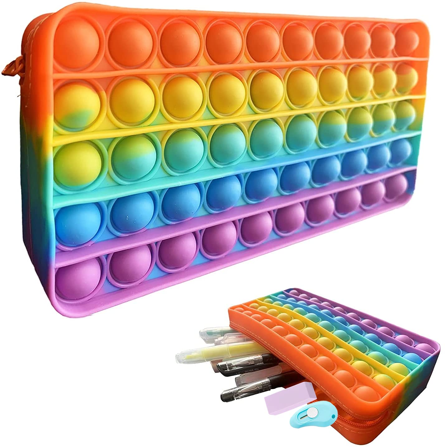 Pop Pencil Case, Fidget Pencil Pen Case Simple Sensory Silicone Bubble Toy, Stationery Storage Bag Decompression Toy For Kids, S
