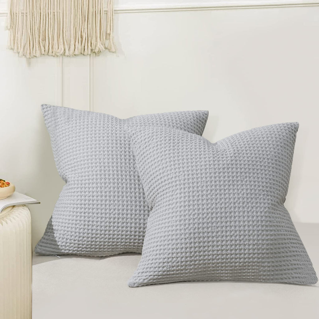 Phf 100% Cotton Waffle Weave Throw Pillow Cover, 24' X 24', No Insert, 2 Pack Square Pillowcases Shell, Elegant Home Decorative Throw Pillow Covers For Bed Couch Sofa, Light Grey
