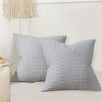 Phf 100% Cotton Waffle Weave Throw Pillow Cover, 24' X 24', No Insert, 2 Pack Square Pillowcases Shell, Elegant Home Decorative Throw Pillow Covers For Bed Couch Sofa, Light Grey