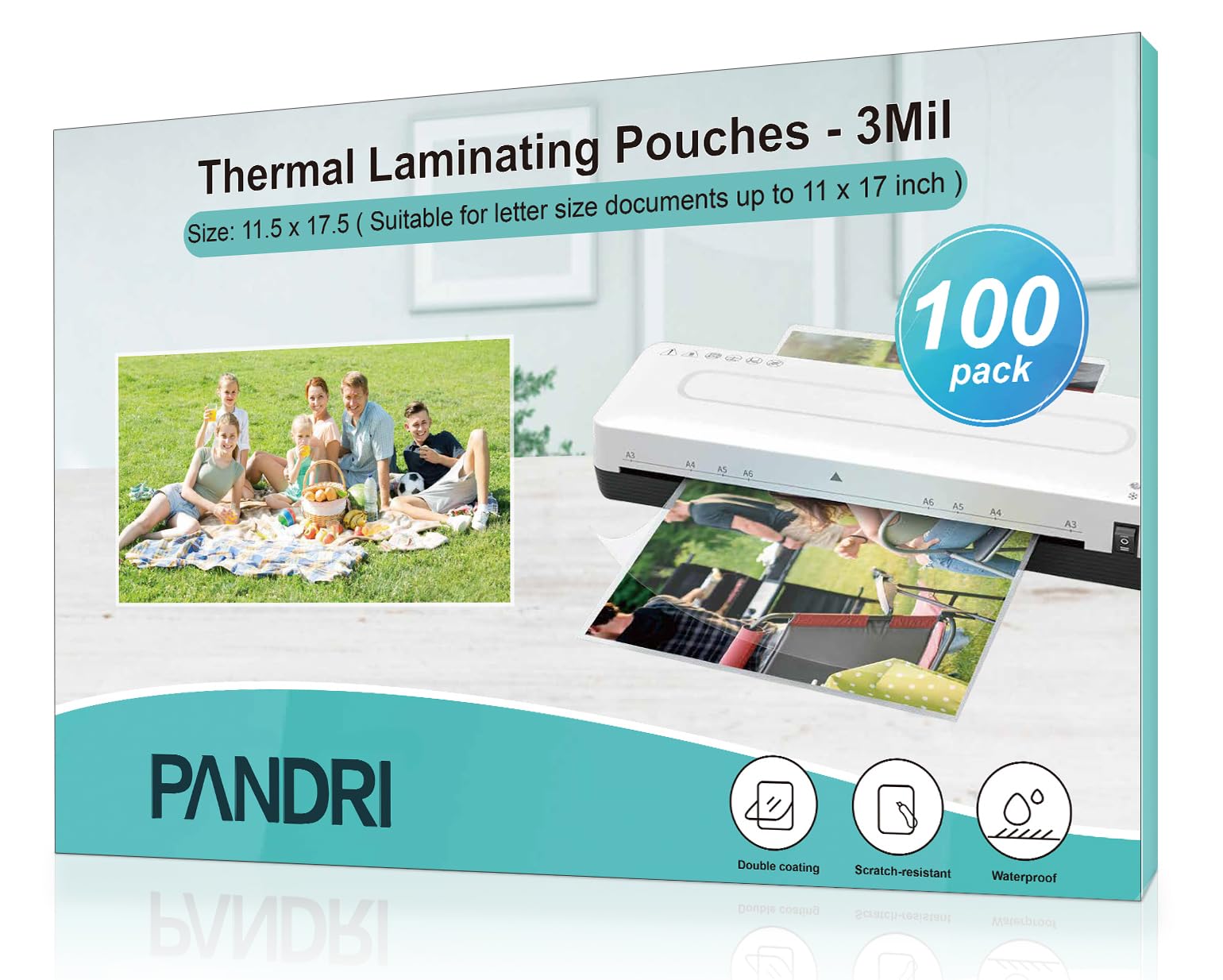 Laminating Sheets, Pandri 100 Pack Thermal Laminating Pouches Holds 11 X 17 Inch, 3 Mil Plastic Laminator Paper 11.5 X 17.5 Inch