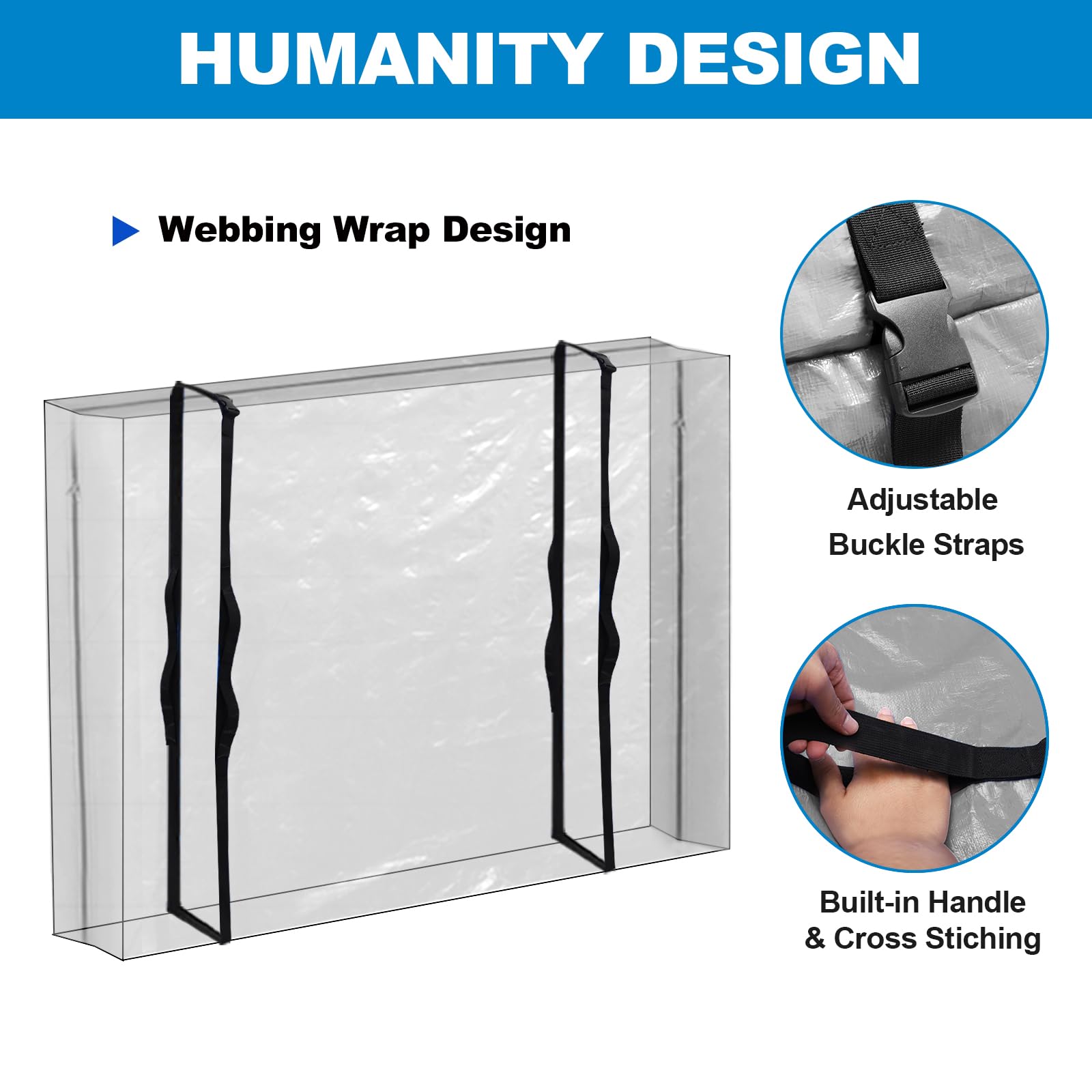 Ticonn Mattress Bags For Moving, Full Xl Mattress Cover For Moving, Heavy Duty, Full-Around Handle With Adjustable Buckles, Mattress Storage Bag & Moving Supplies (Gray, Full Xl)