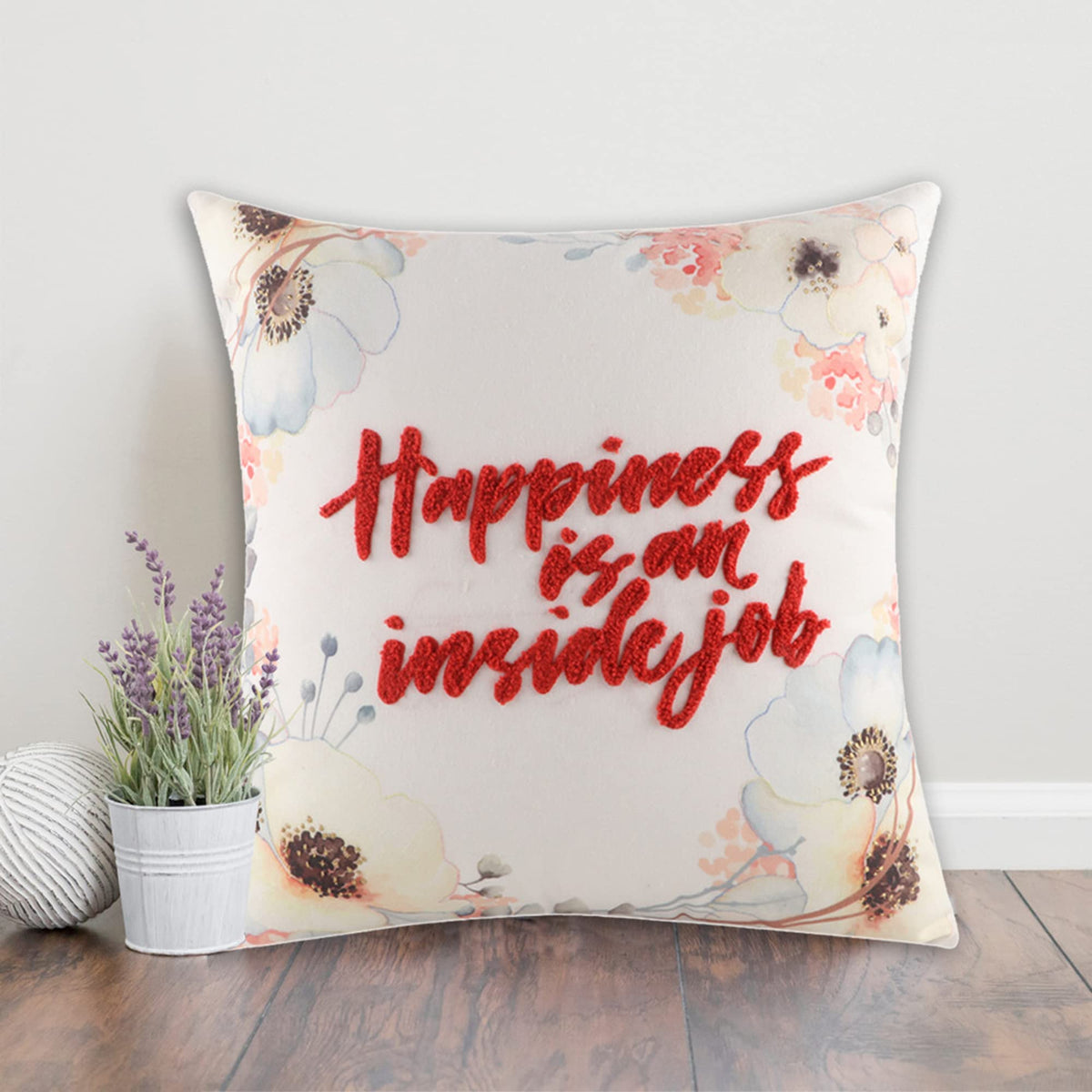 HomeThe Best Is For You Reversible Floral Printed And Embroidered Cushion Cover 16 Inch X 16 Inch Pack Of 1 (White::Red, 1)