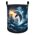Dolphin Lighthouse Ocean Laundry Basket Hamper for Boys Girls Kids Adults, Foldable Waterproof Oxford Clothes Storage Bin, Nauti