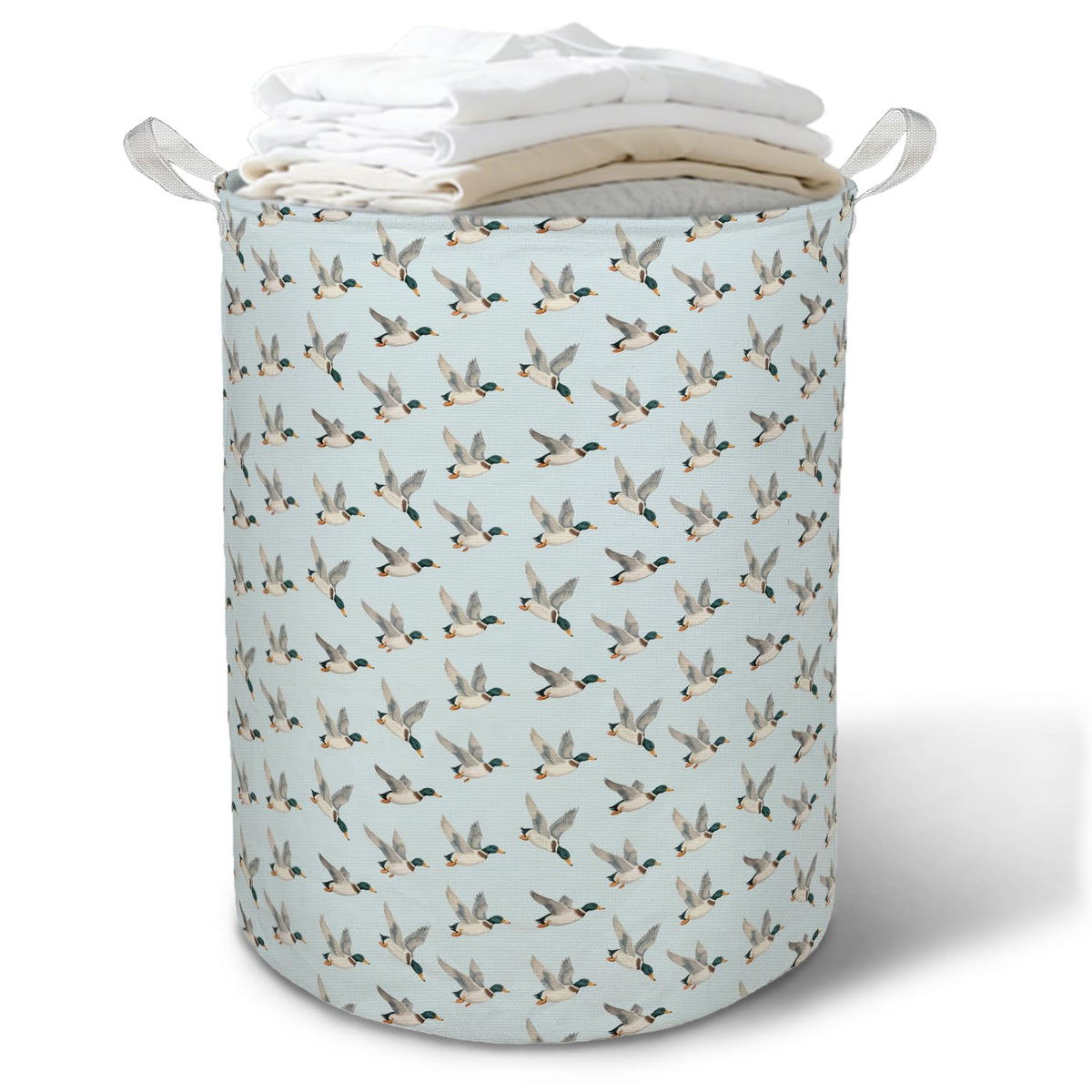 TAZSWDMM Blue Mallard Duck Nursery Laundry Basket Hamper, Flying Mallard Duck Foldable Clothes Toys Books Storage Box Bins Baske