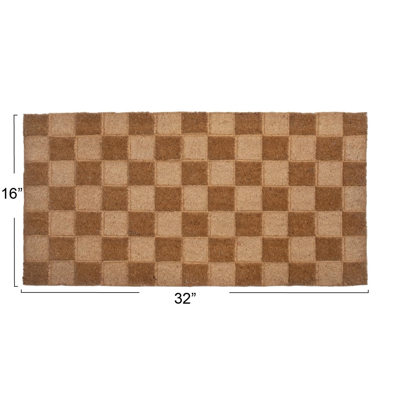 Creative Co-Op Engraved Coir Checkerboard Print And Pvc Back, Natural Doormat, 32