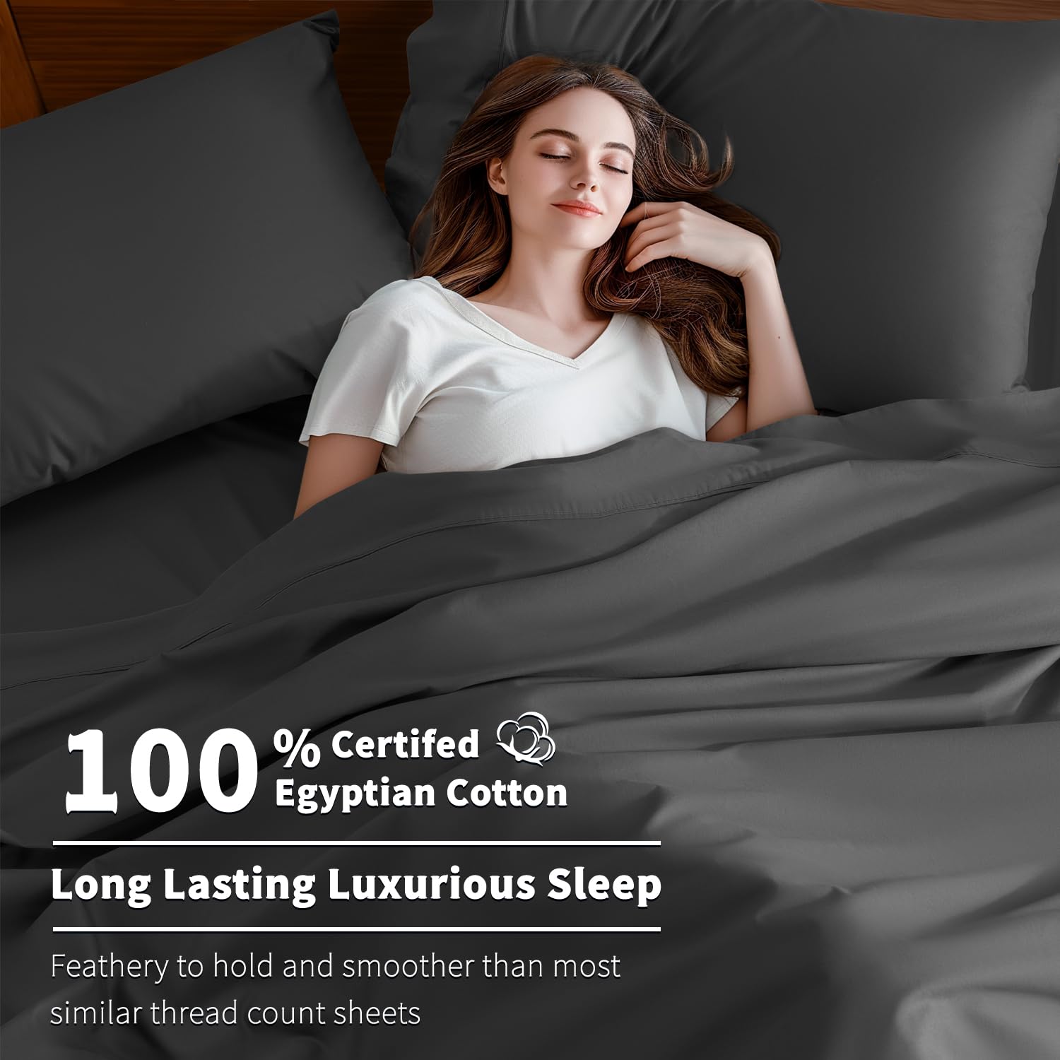 Shilucheng 100% Cotton Sheets Set - 600 Thread Count,Luxury Egyptian Cotton Bed Sheets,5-Star Hotel Quality Sheets, Breathable & Cooling, 16 Inch Deep Pocket - 4 Piece (Black, California King)