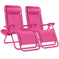 Best Choice Products Set of 2 Adjustable Steel Mesh Zero Gravity Lounge Chair Recliners w/Pillows and Cup Holder Trays - Hot Pin