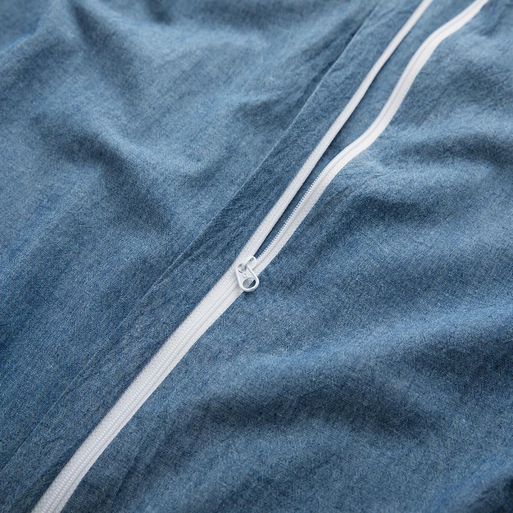 Lovque Blue Duvet Cover Full Size, 100% Washed Cotton Linen Like Bedding Set With Zipper Closure (No Comforter), 80X90 Inches