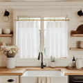 jinchan Linen Pinch Pleated Kitchen Curtains 24 Inch 2 Panels, Natural Linen Tier Curtains Back Tab Beige Farmhouse Cafe, Light 
