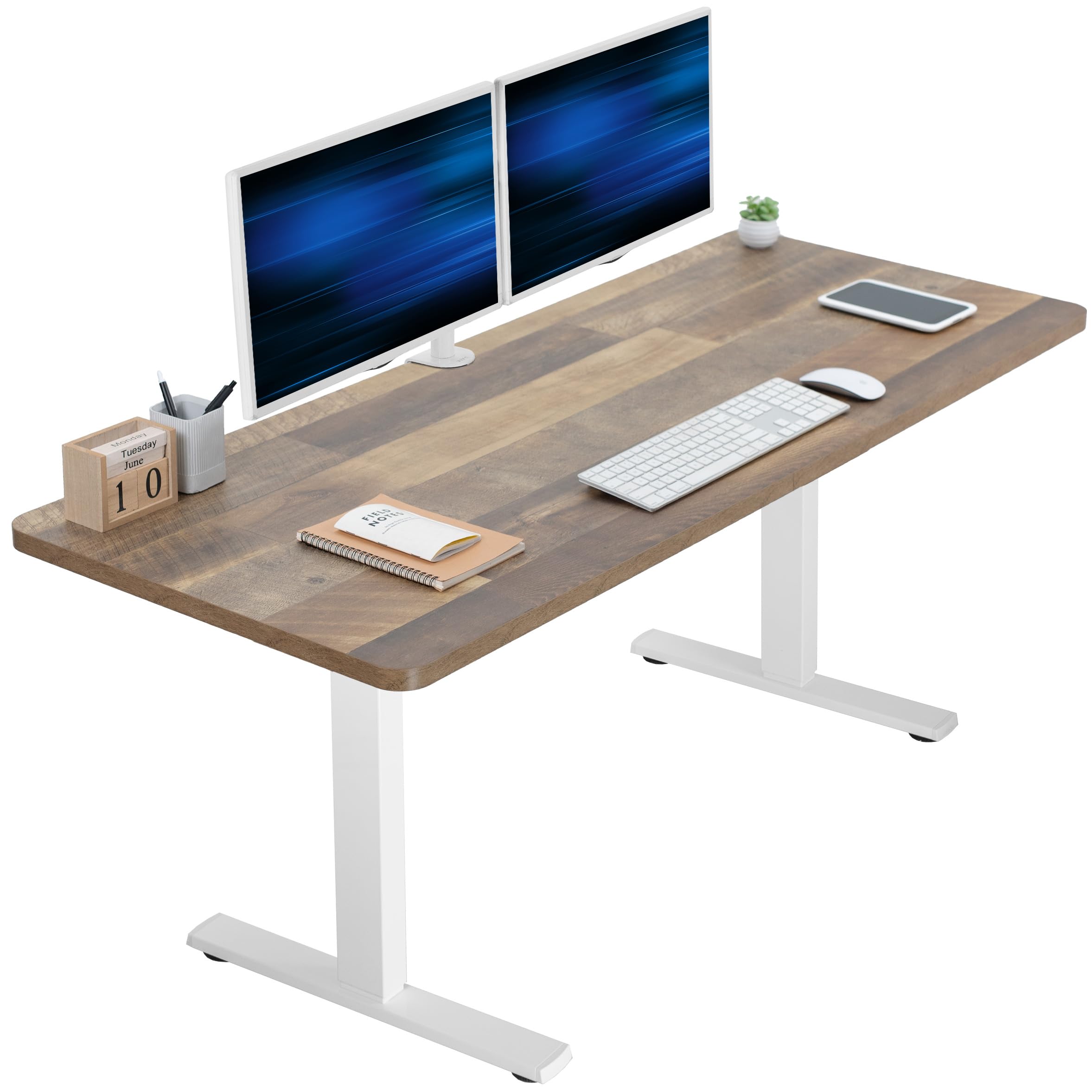 VIVO Electric 60 x 24 in Standing Desk, Memory Height Adjustment, 1B Series, Holds 220 lbs, One-Piece Reclaimed Wood Top, White 