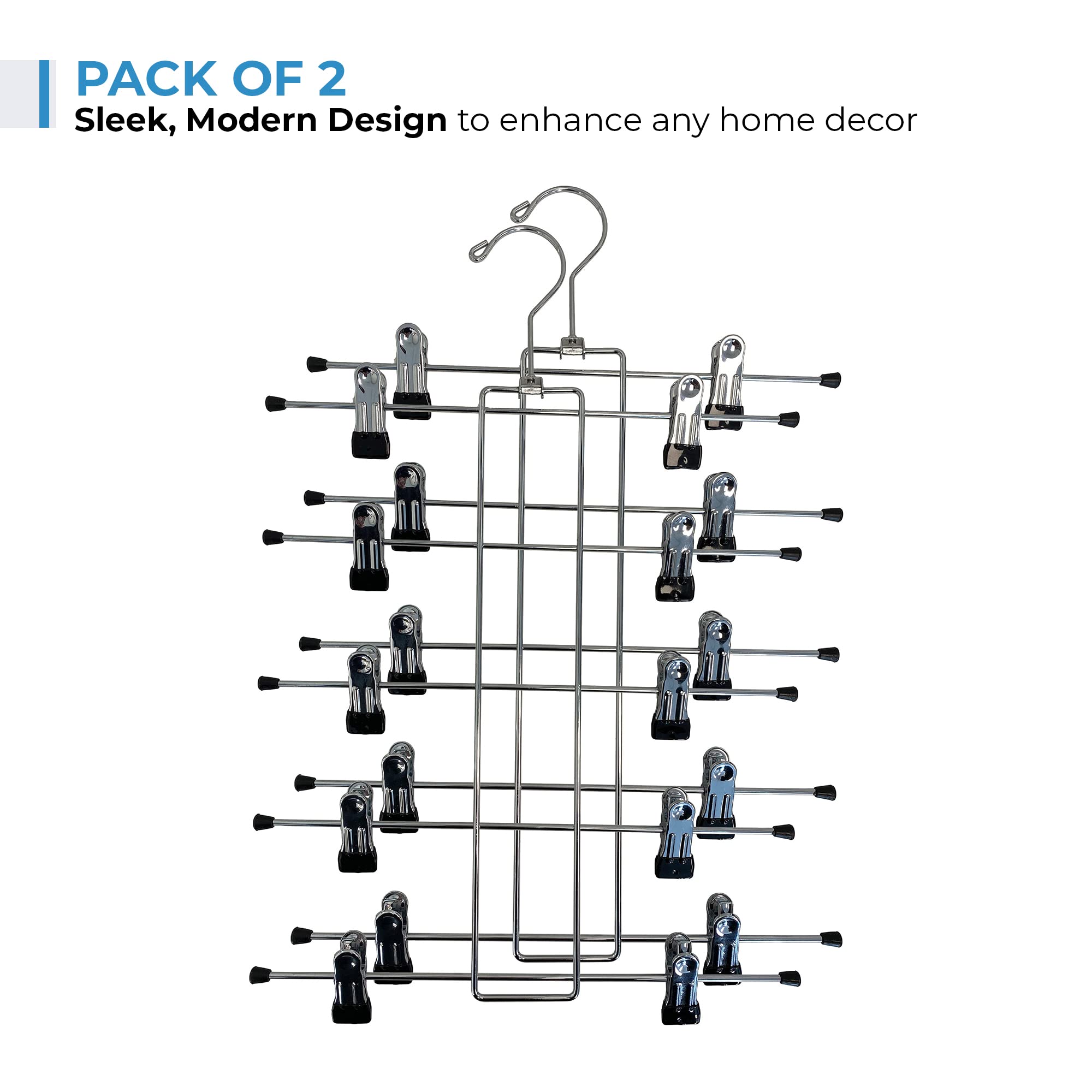 5 Tier Metal Hangers With Clips - Pack Of 2 Space-Saving Wire Hangers, Heavy Duty Stainless Steel Clothes Hangers For Pants, Ski