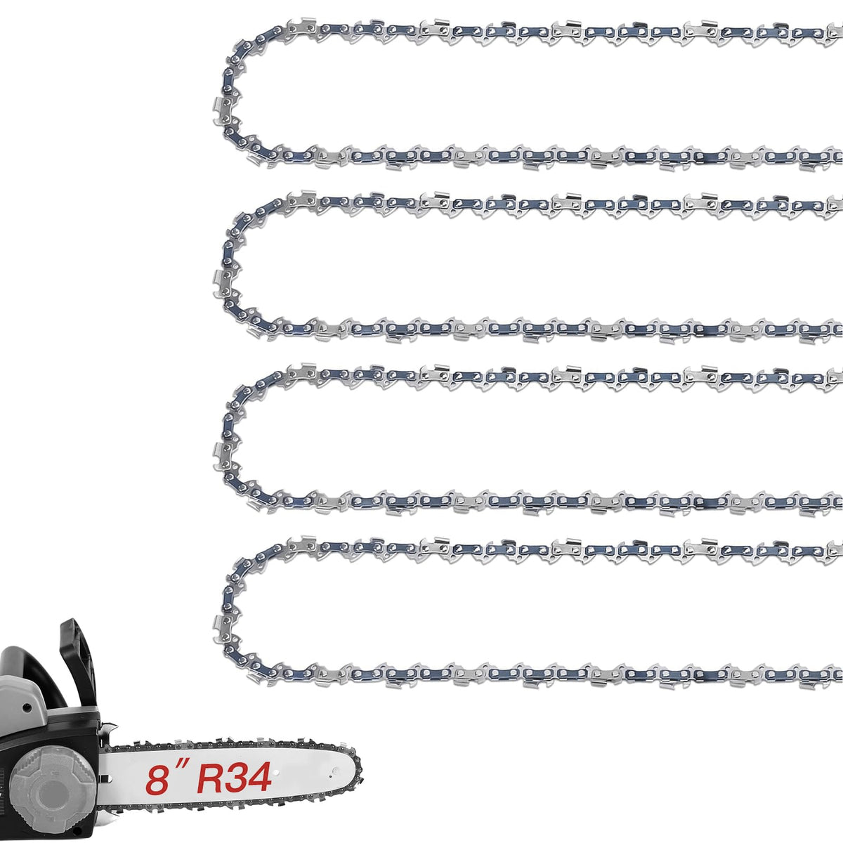 4 Pack 8 Inch Chainsaw Chain For Dewalt Pole Saw Chain 043' Gauge, 3/8' Lp Pitch, 34 Drive Links, Replacement Chains Fits Dewa