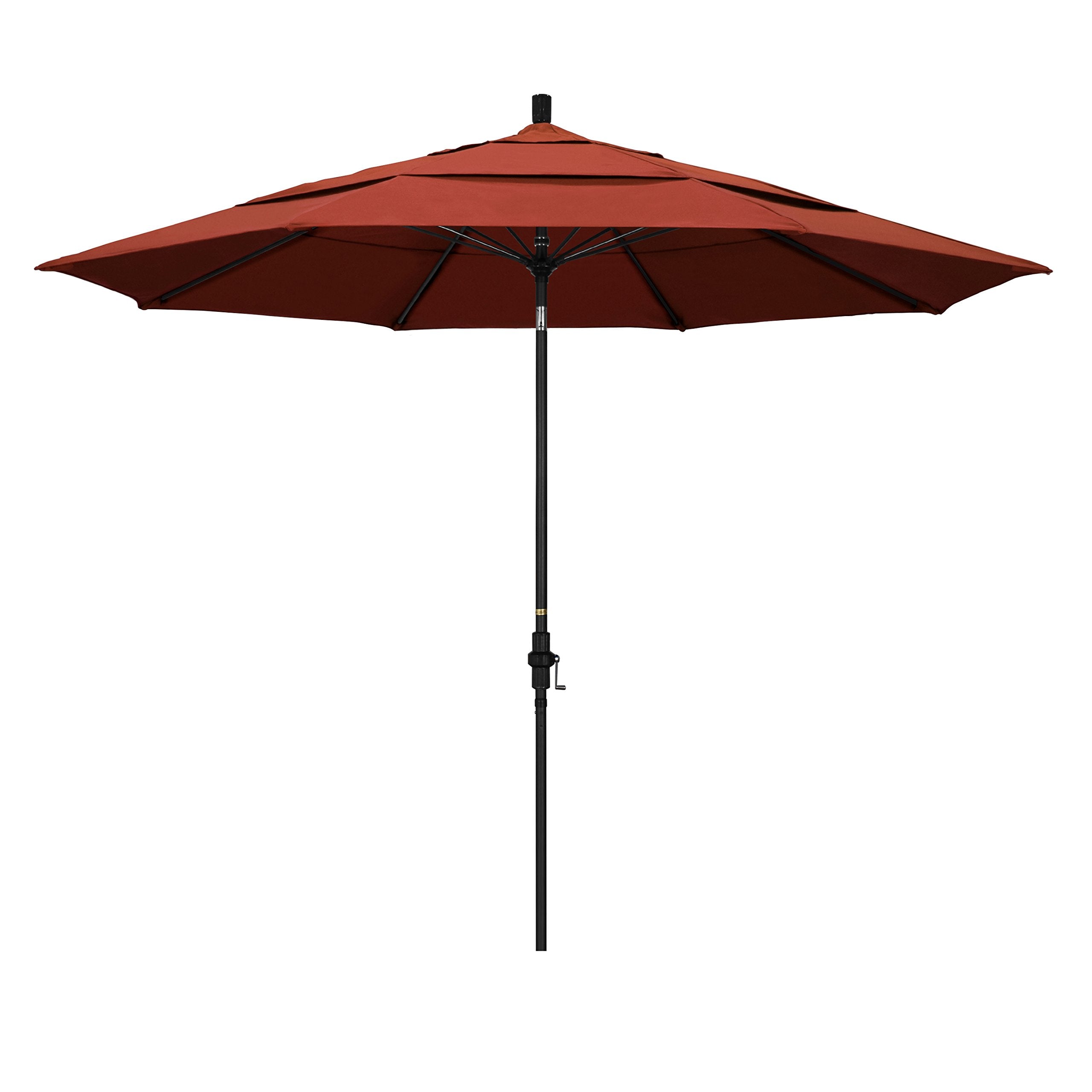 California Umbrella 11' Round Aluminum Pole Fiberglass Rib Patio Umbrella, Crank Lift, Collar Tilt, Black Pole, Sunbrella Terrac
