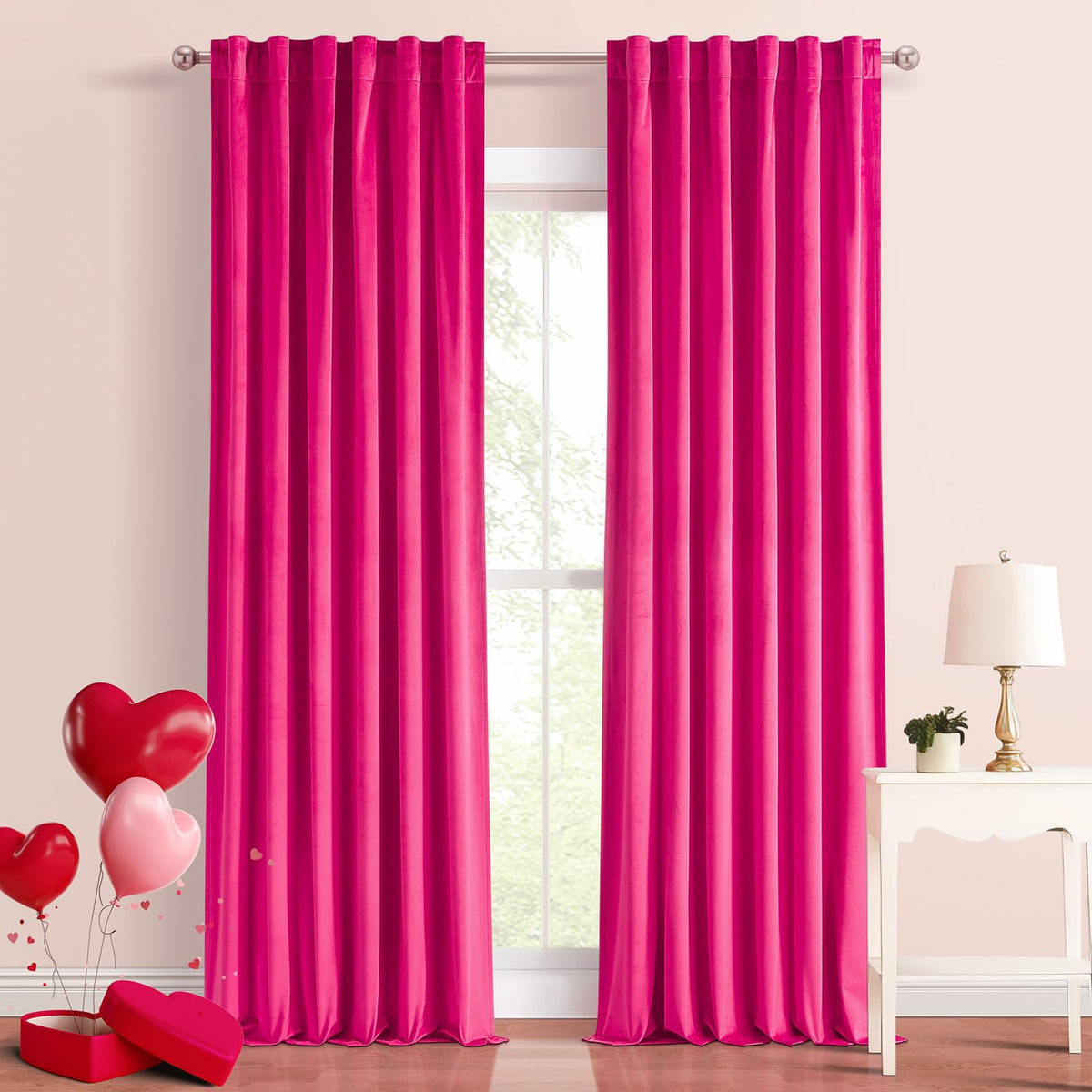 Topfinel 105 Inch Pink Velvet Curtains 2 Panels Set Custom Length Back Tab Window Curtain Drapes For Living Room Bedroom,52X105