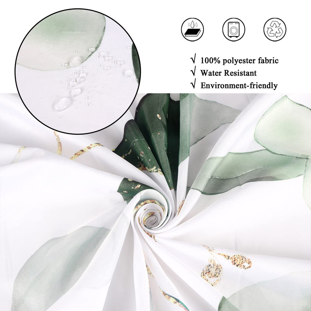 Gcirec Green And Gold Leaf Shower Curtain, Sage Eucalyptus Leaves With Gold Branches Botanical Plants Fabric Bathroom Curtain Ho