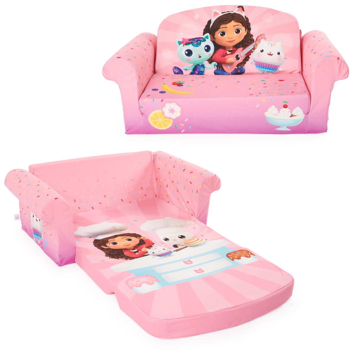 Marshmallow Furniture 2-In-1 Kid'S Flip Open Foam Couch Bed, Gabby’S Dollhouse