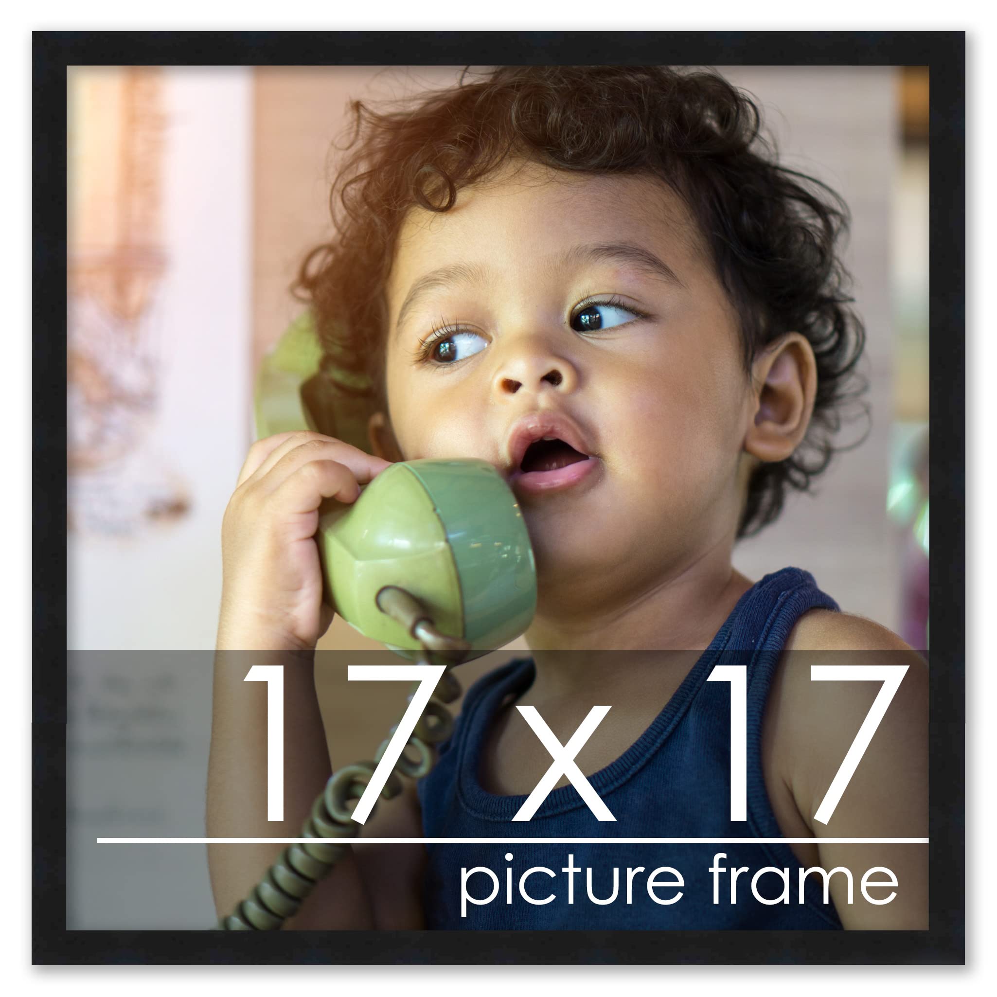 Poster Palooza 17x17 Frame Black Solid Wood Picture Frame | 0.75 Inch Moulding Width | Includes UV Acrylic Plexiglass, Foam Boar