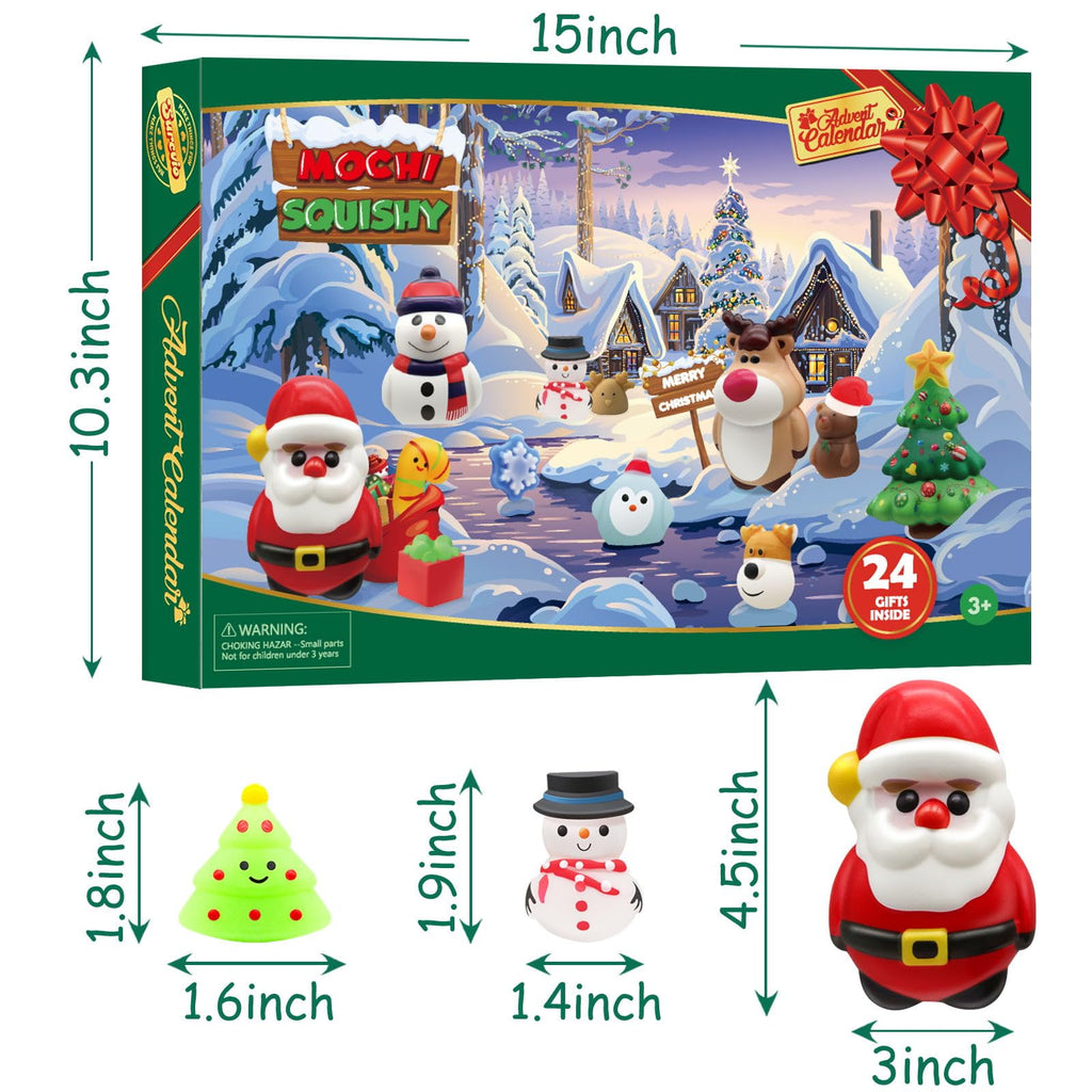 Surcvio Christmas Advent Calendar 2023 With 4 Cute Jumbo And 20 Mochi Squishy Assorted Toys, 24 Days Countdown Calendar, Xmas St