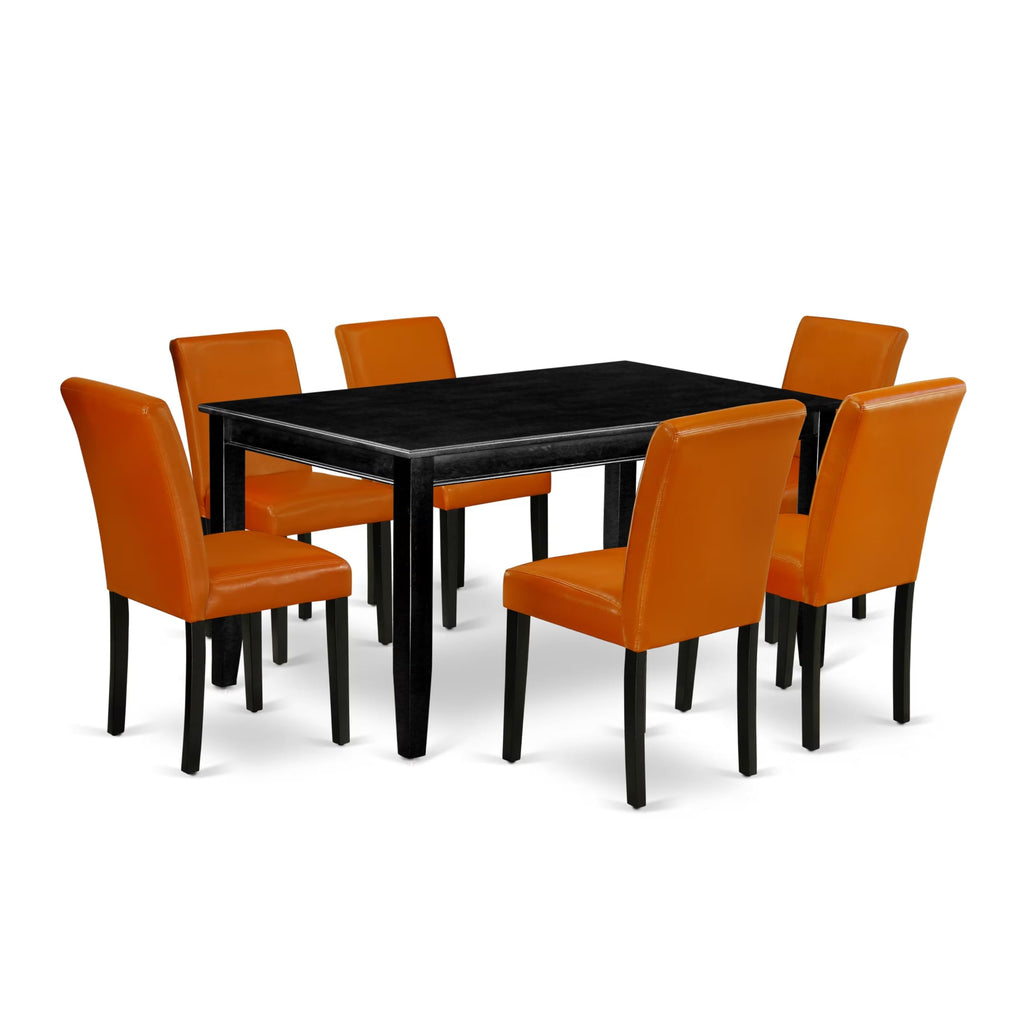 East West Furniture Duab7-Blk-61 7 Piece Kitchen Table & Chairs Set Consist Of A Rectangle Dining Table And 6 Baked Bean Faux Leather Parson Dining Room Chairs, 36X60 Inch, Black