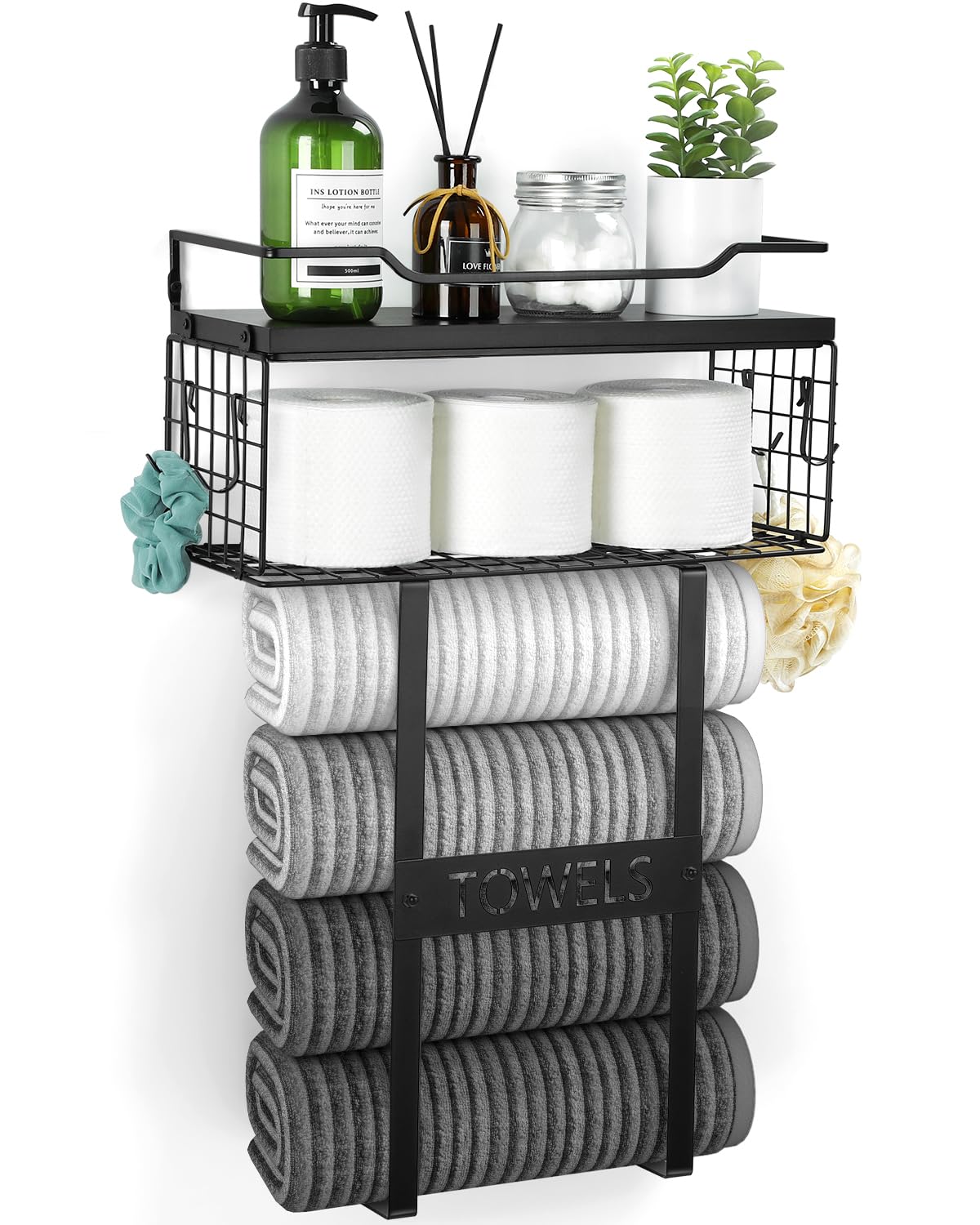 Towel Racks for Bathroom Wall Mounted - Bath Wall Towel Storage Holder Set Above Toilet, Rolled Towel Shelf Organizer for Small 