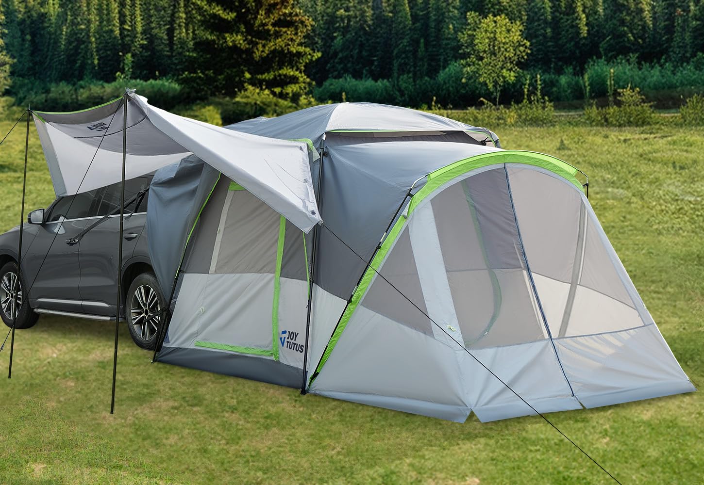 JOYTUTUS SUV Tent with Screen Porch and Awning for Family Camping, 60% More Space Car Tent for 5-9 Person, Dual-Use SUV or Campi