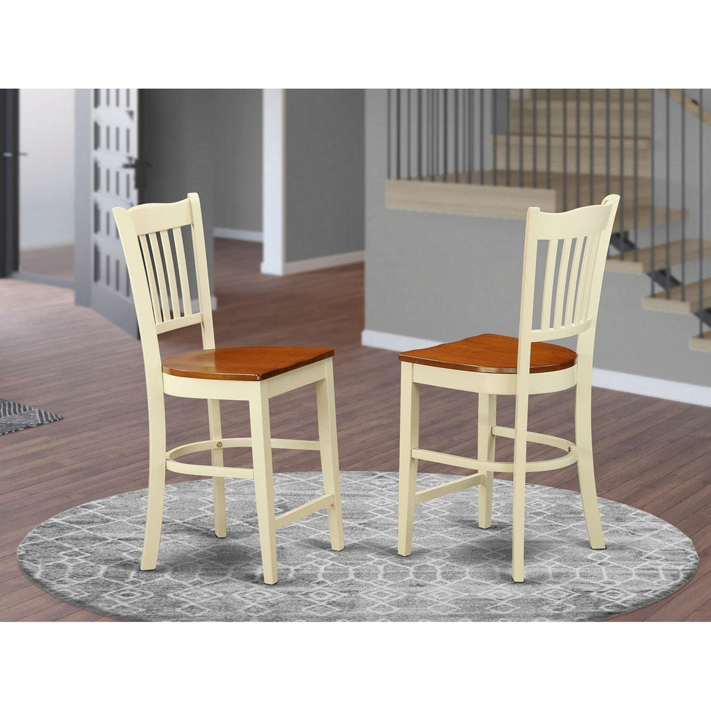 East West Furniture GRS-WHI-W Groton Counter Height Barstools - Slat Back Wood Seat Chairs, Set of 2, Buttermilk & Cherry