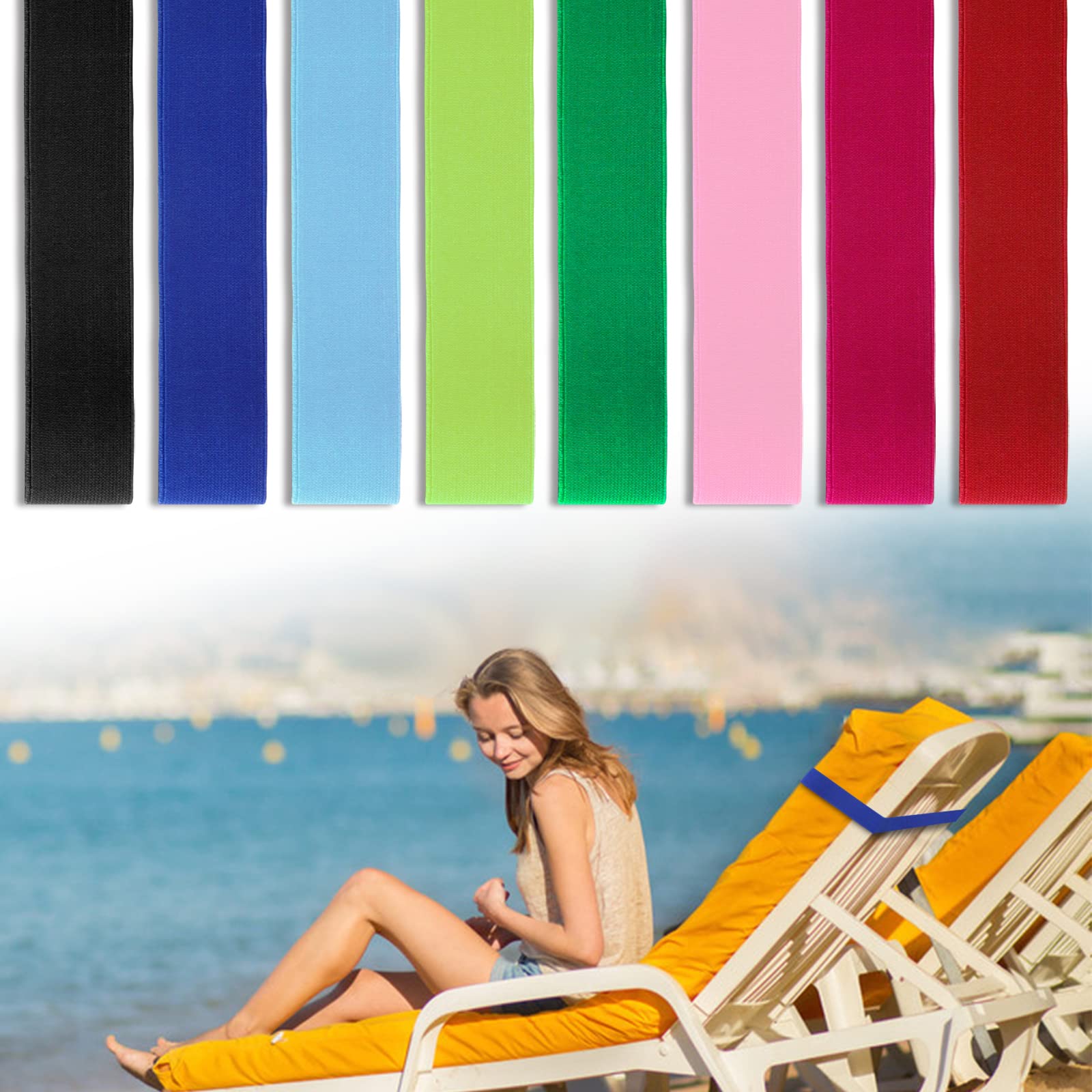 8 Pack Towel Bands Beach Towel Clips, Beach Towel Bands Stretchable Towel Clips for Beach Chairs Cruise Essentials (Ordinary Sty