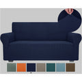 Jiviner High Stretch Couch Covers For 3 Cushion Couch 1-Piece Jacquard Elastic Sofa Slipcovers Anti Slip Sofa Cover With Elastic Bottom Furniture Protector For Kids Pets (Navy Blue, Sofa)
