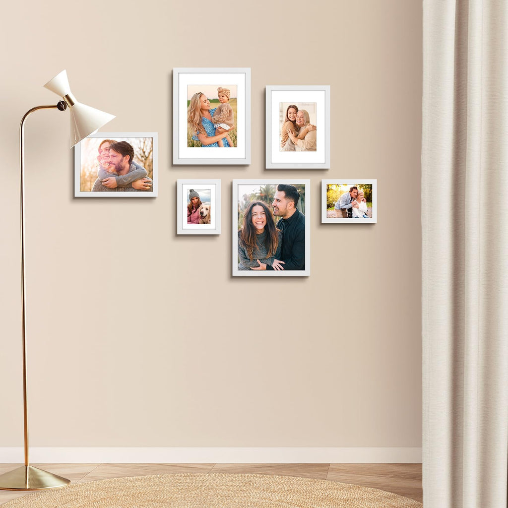 Auear, 11X14 Picture Frames Set Of 6, With Mat For 8X10 Or 11X14 Without Mat, Composite Wood Gallery Photo Frames With Plexiglas