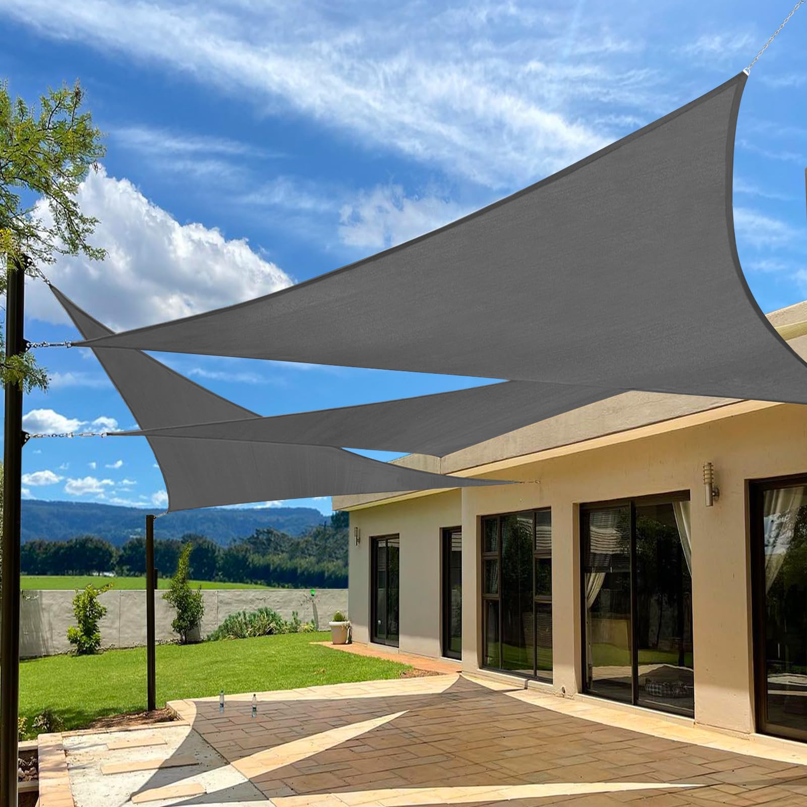 Artpuch 12'X12'X12' Sun Shade Sail Curved Commercial Outdoor Shade Cover Dark Grey Triangle Heavy Duty Permeable 185Gsm Backyard