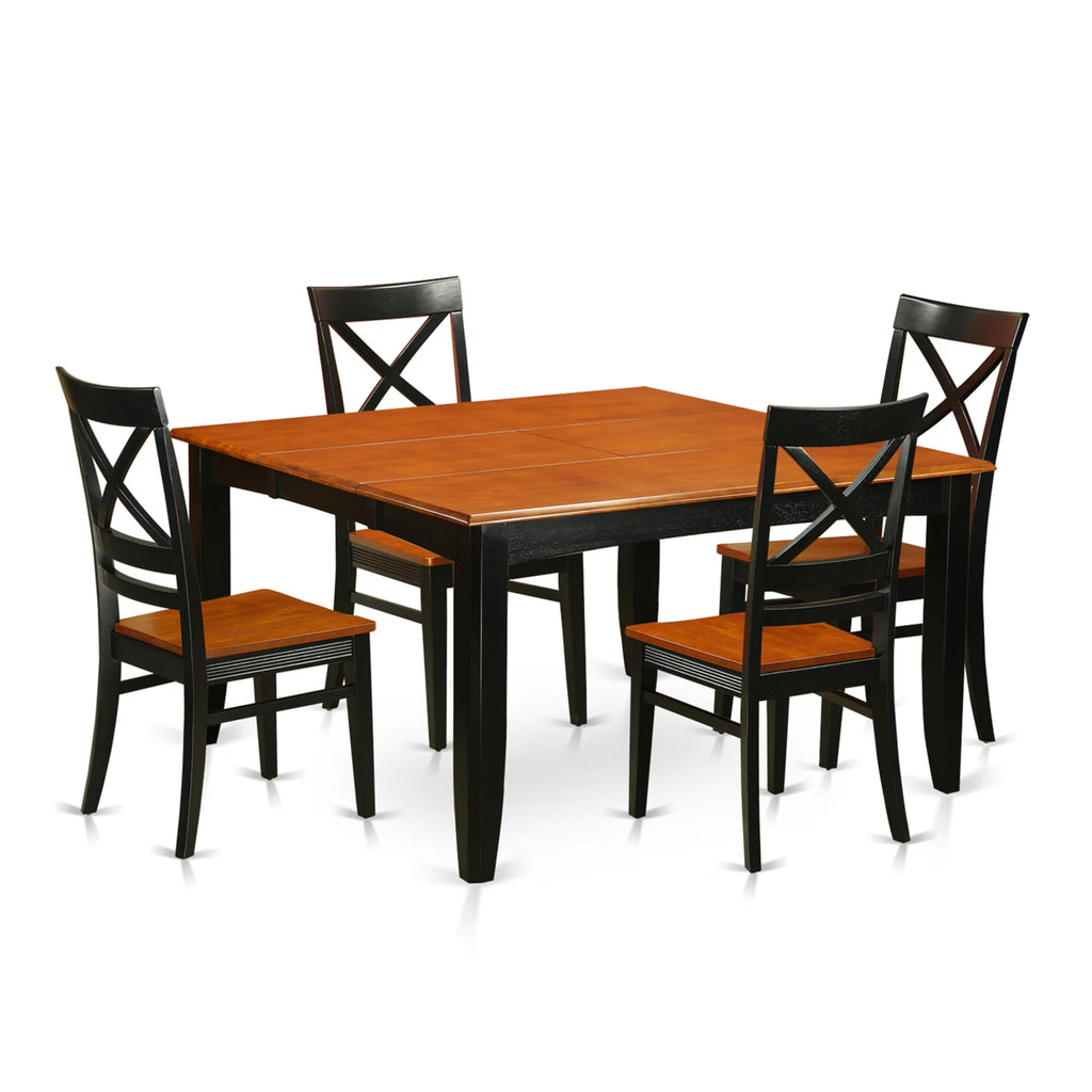 East West Furniture PFQU5-BCH-W 5 Piece Dinette Set for 4 Includes a Square Dining Room Table with Butterfly Leaf and 4 Kitchen Dining Chairs, 54x54 Inch, Black & Cherry