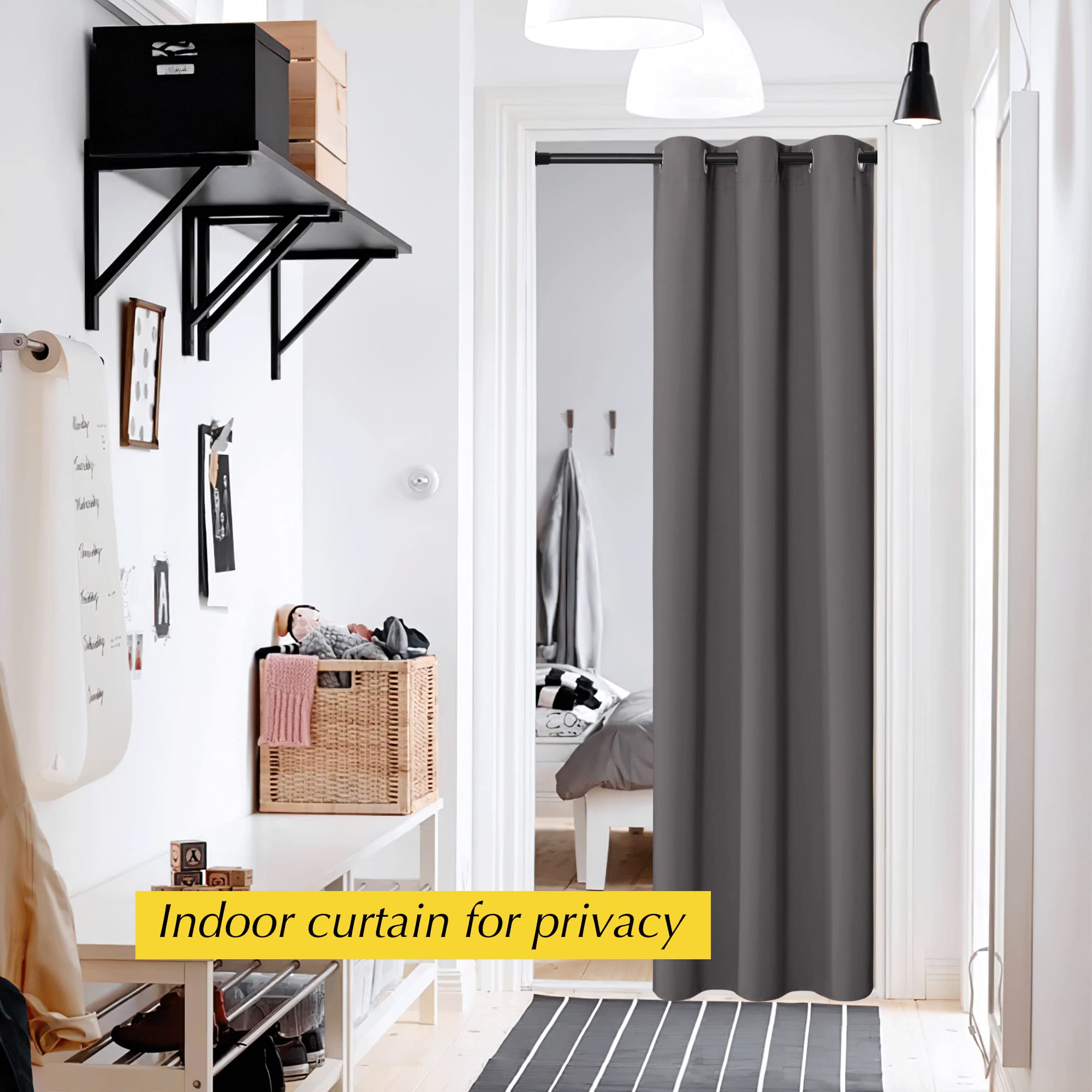 Nicetown Doorway Curtain - Grommet Closet Curtain For Door Window, Solid Front Door Curtain Room Darkening Thermal Insulated Temporary Window Curtain Drape For Hallway, 1 Panel W42 X L80 Inch, Grey