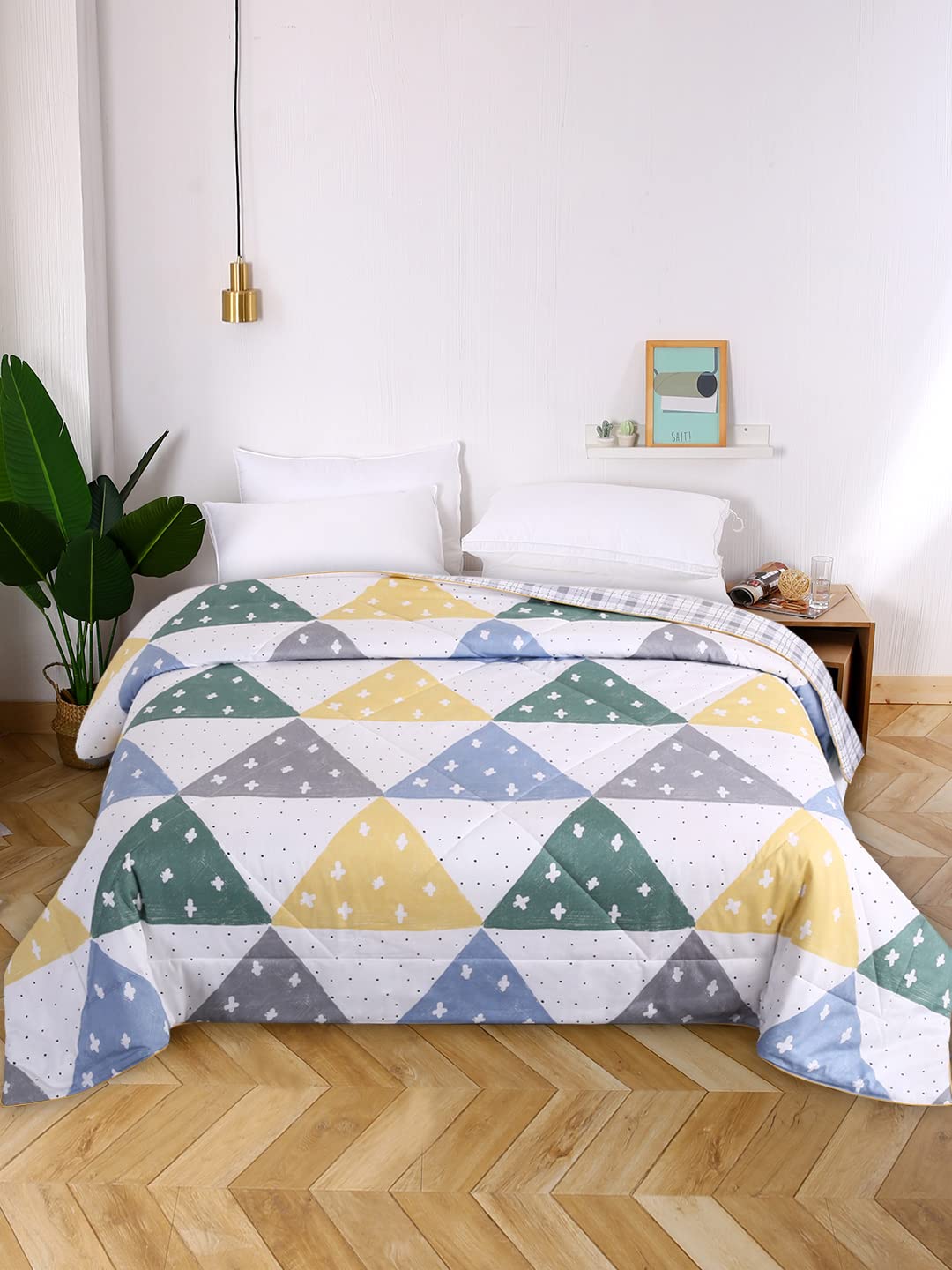 Urban Dream Fashion Geometric Cross Print White And Yellow Comforter